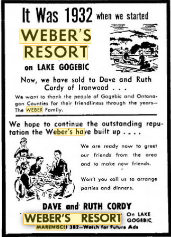 Weber Resort (Webers Resort) - 1962 Ad